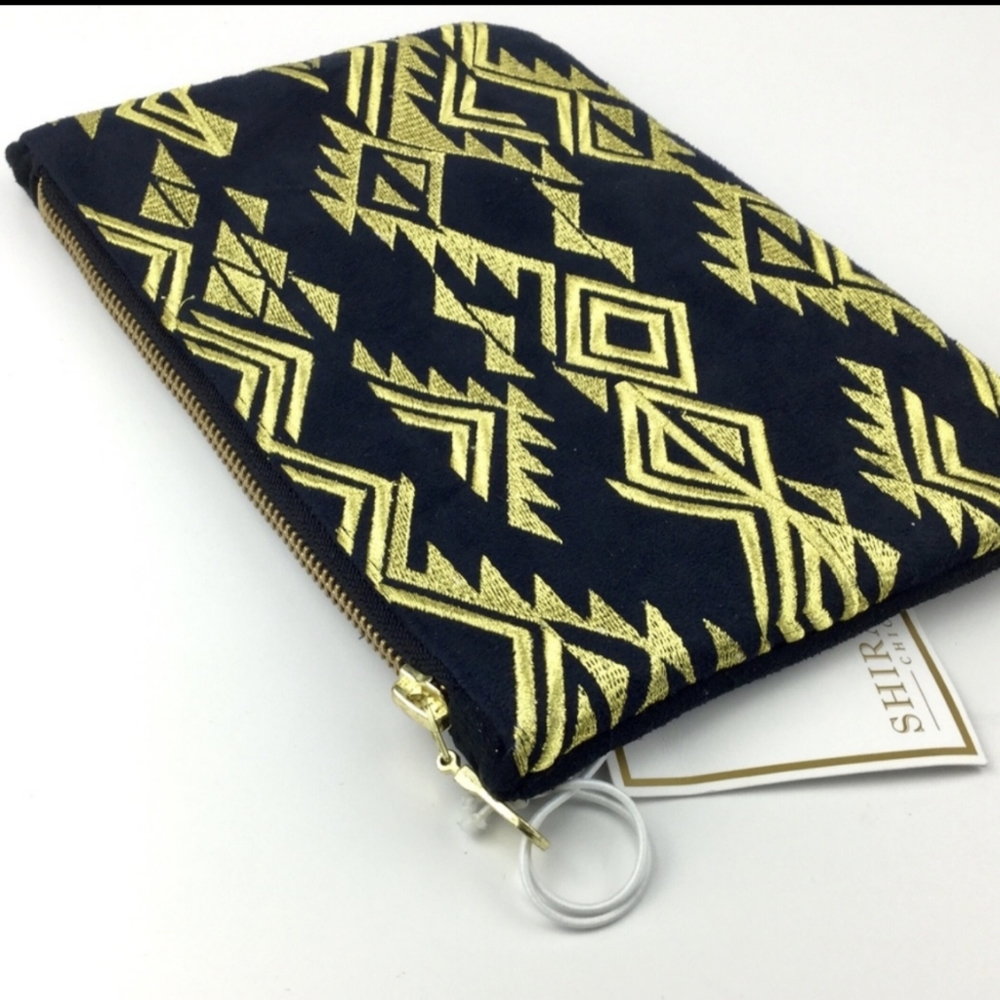 NWT ANTHRO GOLD/BLACK EMBROIDERED WALLET